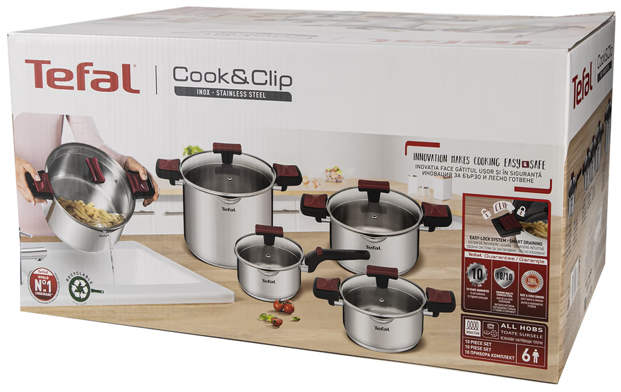 Набір посуду Tefal G723SA74 cook & clip 10 пр. з ковшем G723SA74 фото